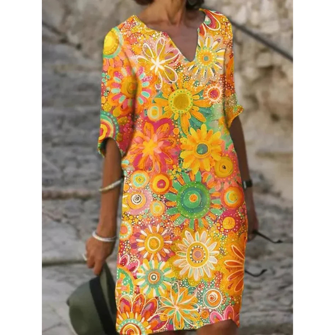Vestido de Verano Floral de Mujer con Escote en V y Manga Corta | Mini