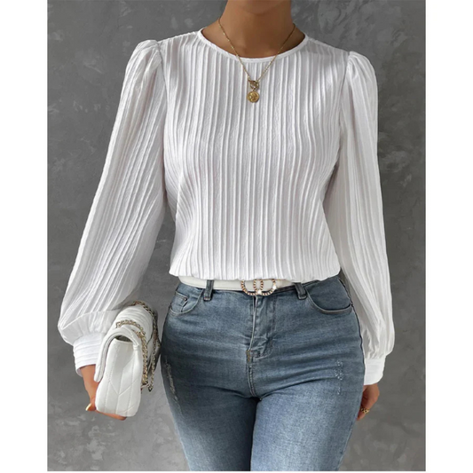 Blusa Plisada De Manga Larga Para Mujer | Elegante