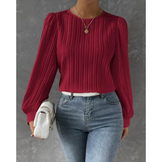 Blusa Plisada De Manga Larga Para Mujer | Elegante